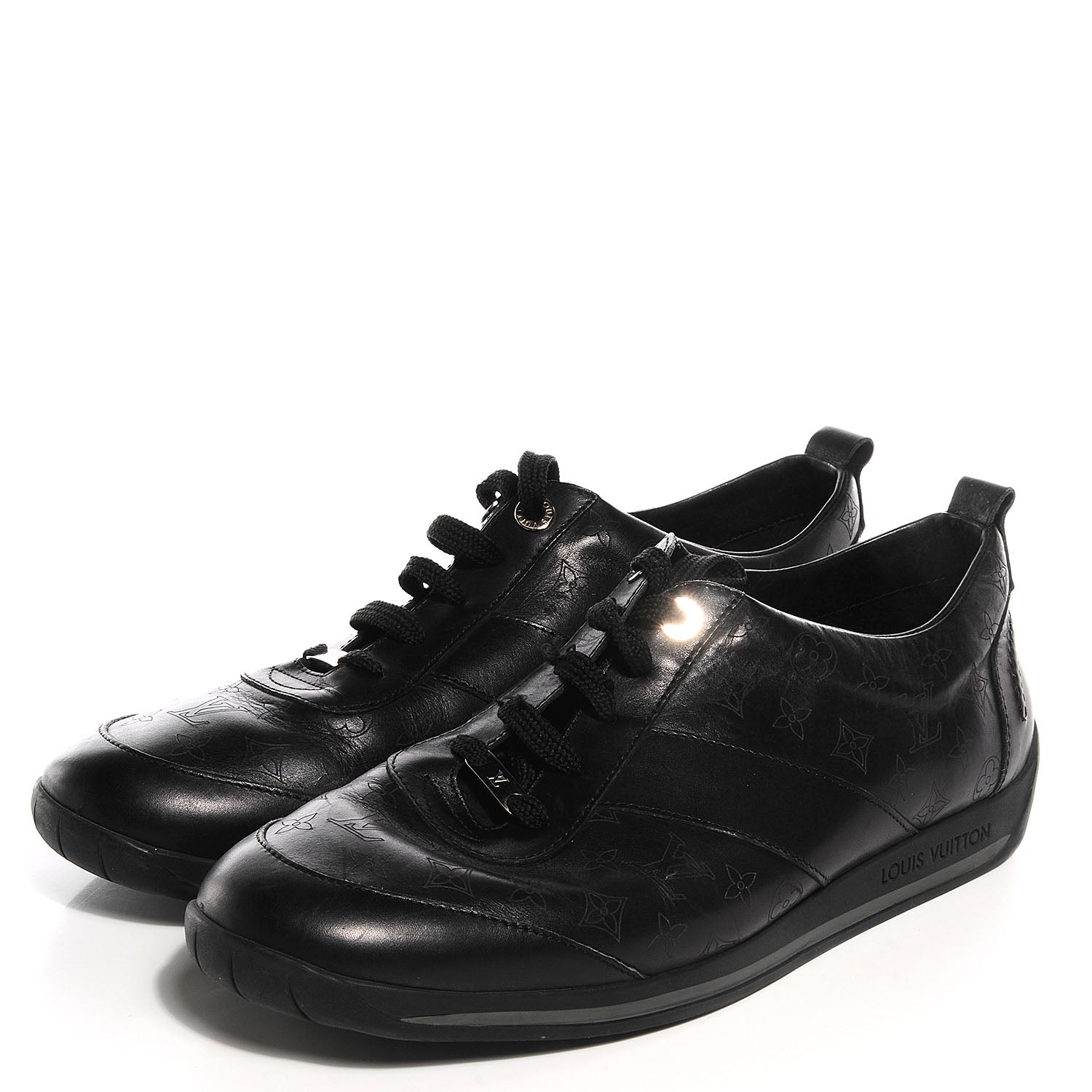 Louis Vuitton Calfskin Embossed Monogram Sneakers 9 Black 3 of 9