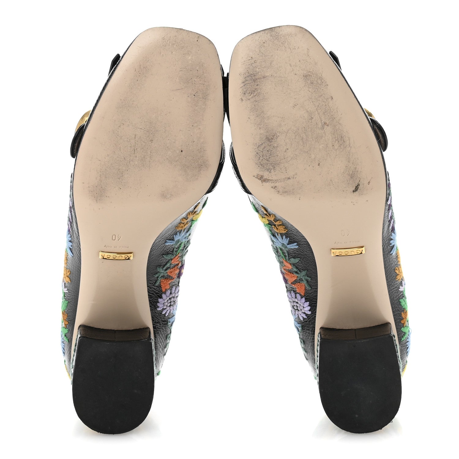 Gucci Skipper Calfskin Floral Embroidered GG Marmont Fringe 50mm Loafer Pumps 40 Black 6 of 11