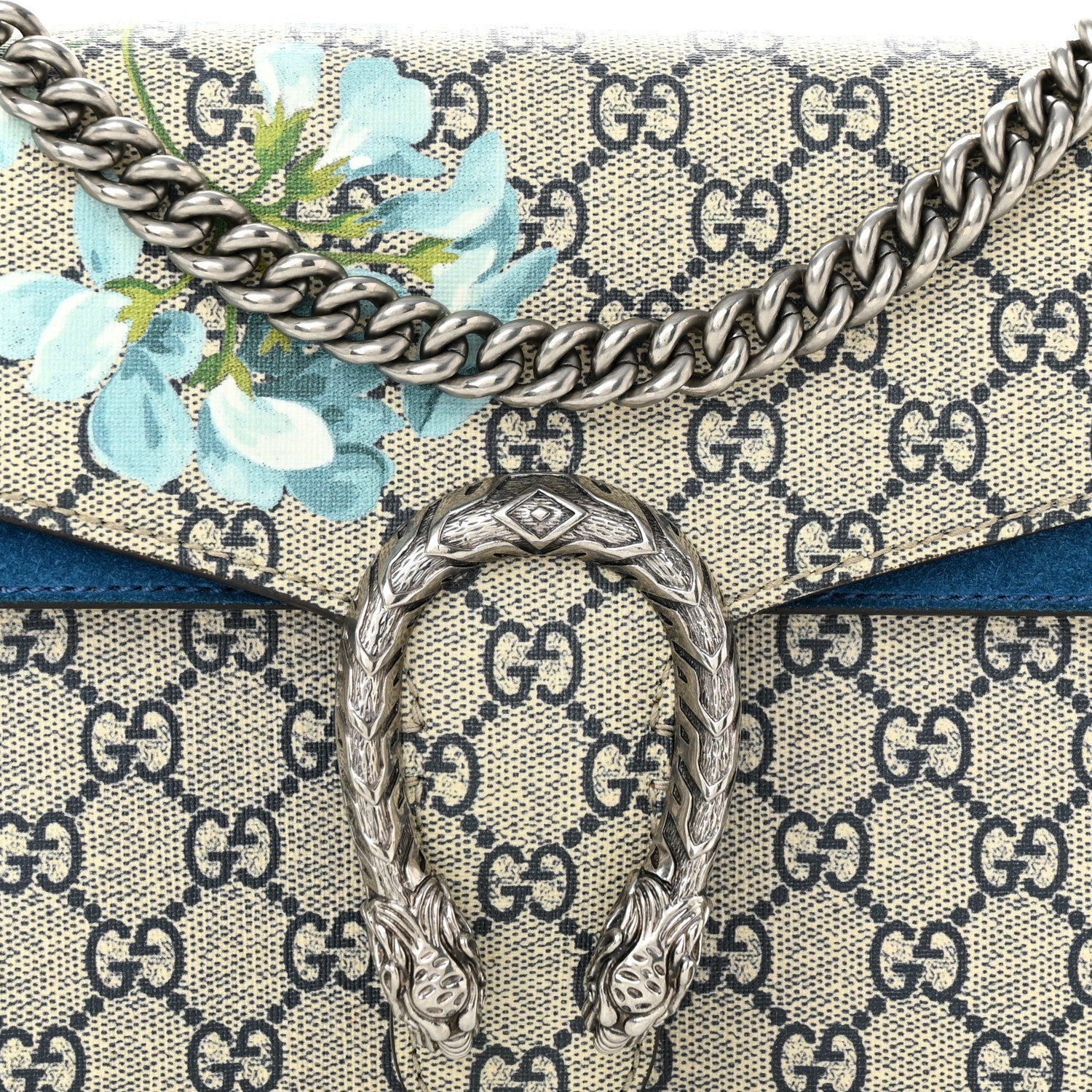 Gucci GG Supreme Monogram Blooms Small Dionysus Shoulder Bag Beige Navy Vintage Blue 8 of 10