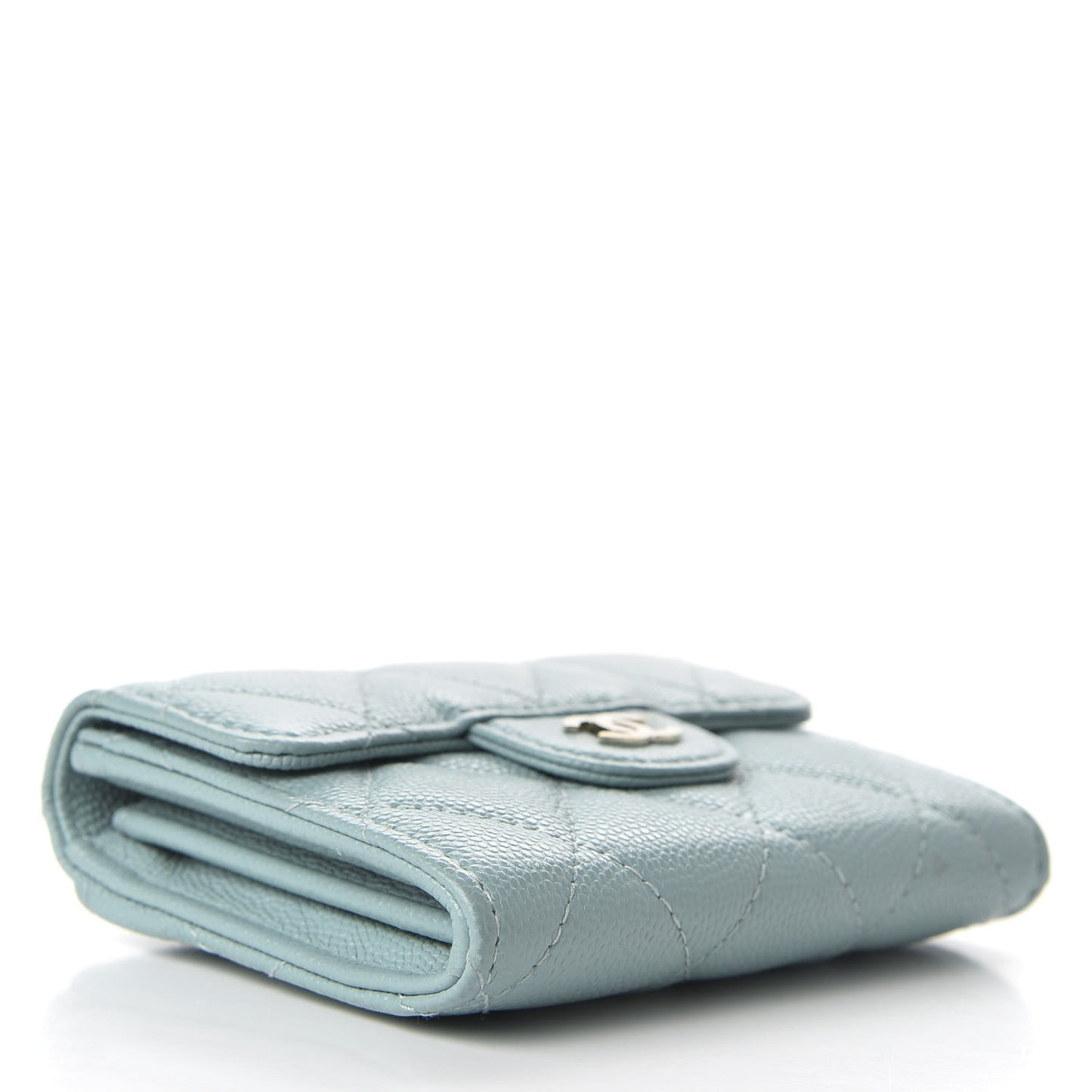 Caviar Quilted Flap Card Holder Light Blue