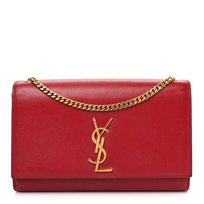 Saint Laurent Grain De Poudre Medium Monogram Kate Satchel Red 1 of 12