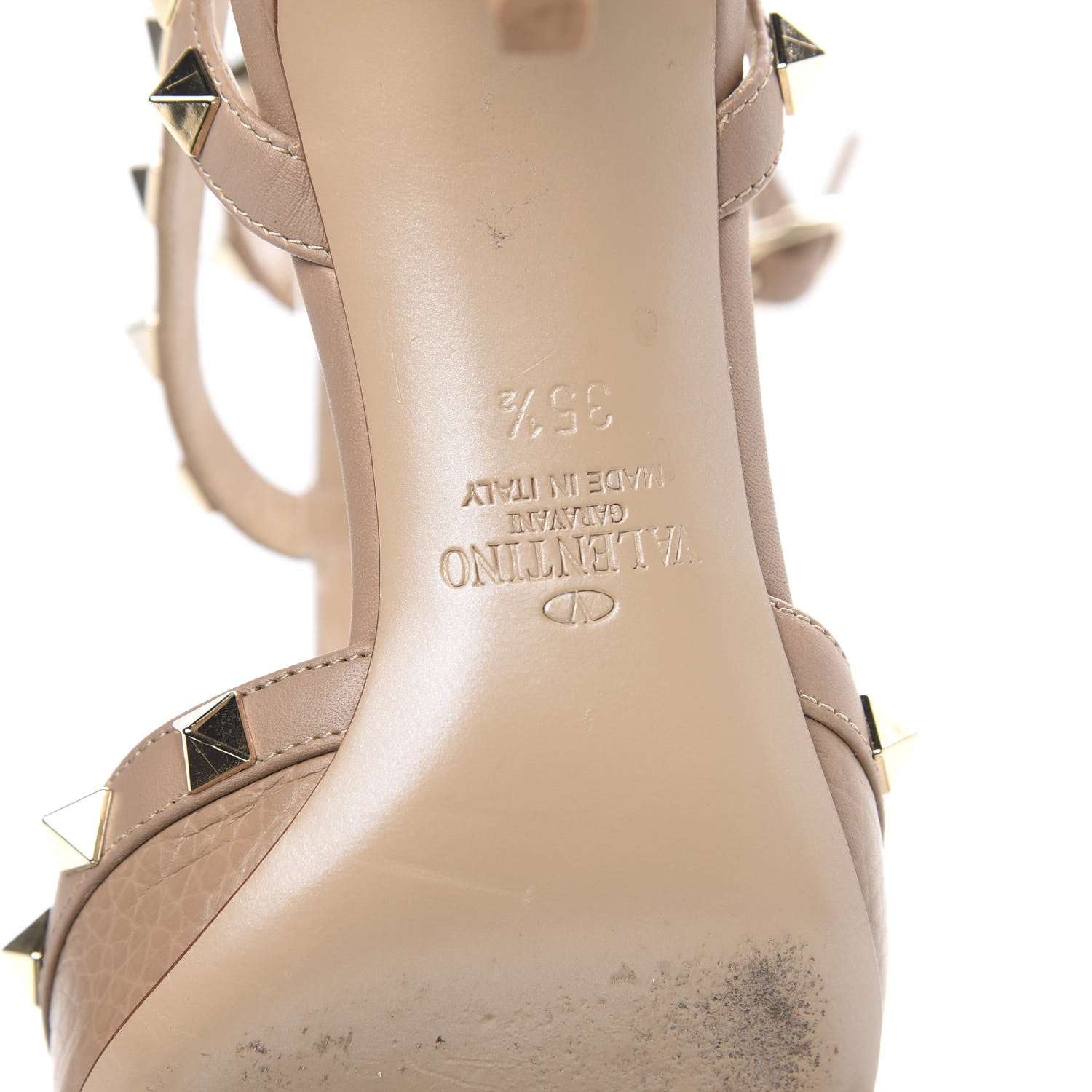 Valentino Garavani Pebbled Calfskin Rockstud Ankle Strap Low Heel Pumps 35.5 Poudre 6 of 9