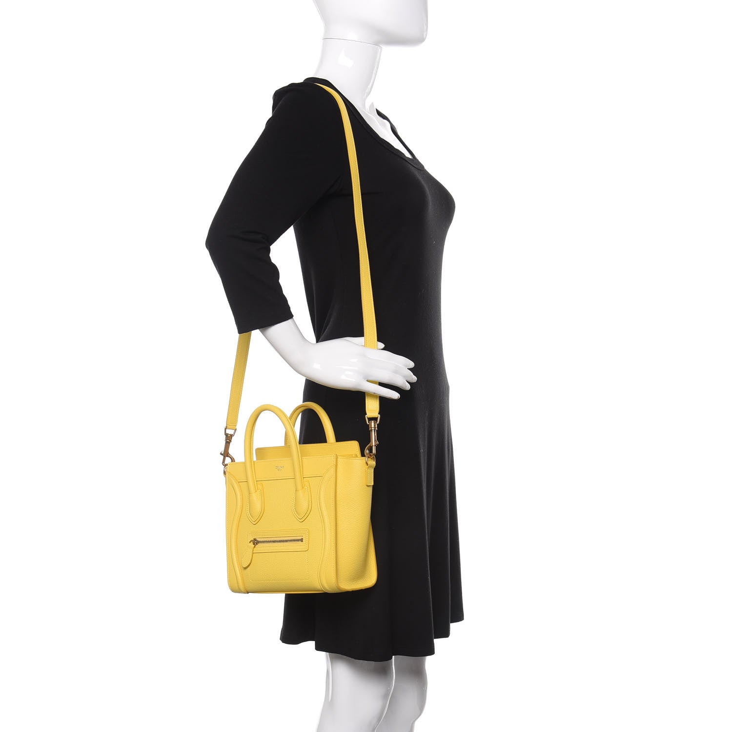 Celine Drummed Calfskin Nano Luggage Citron 2 of 10