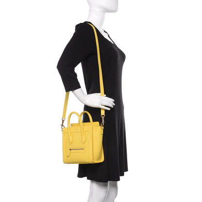 Celine Drummed Calfskin Nano Luggage Citron 2 of 10
