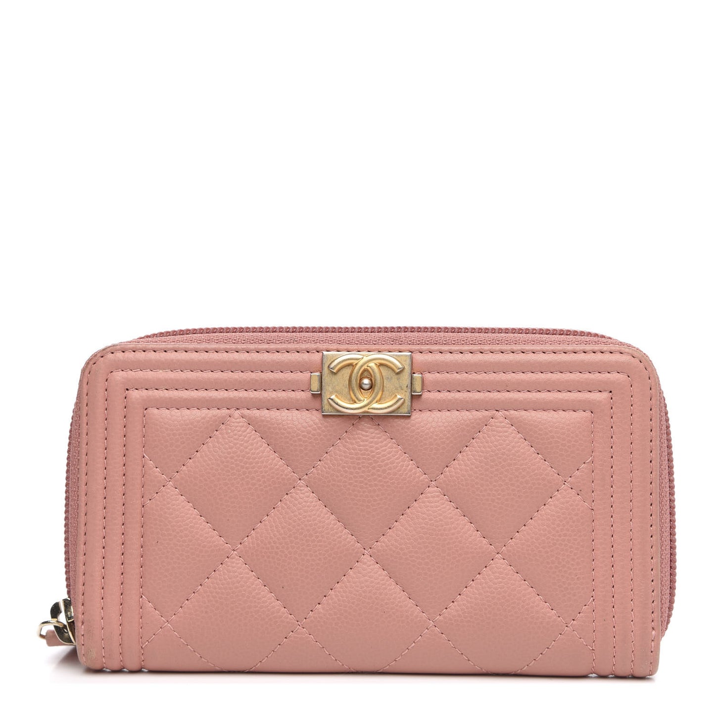 Caviar Quilted Boy Small Zip Around Wallet Pink
