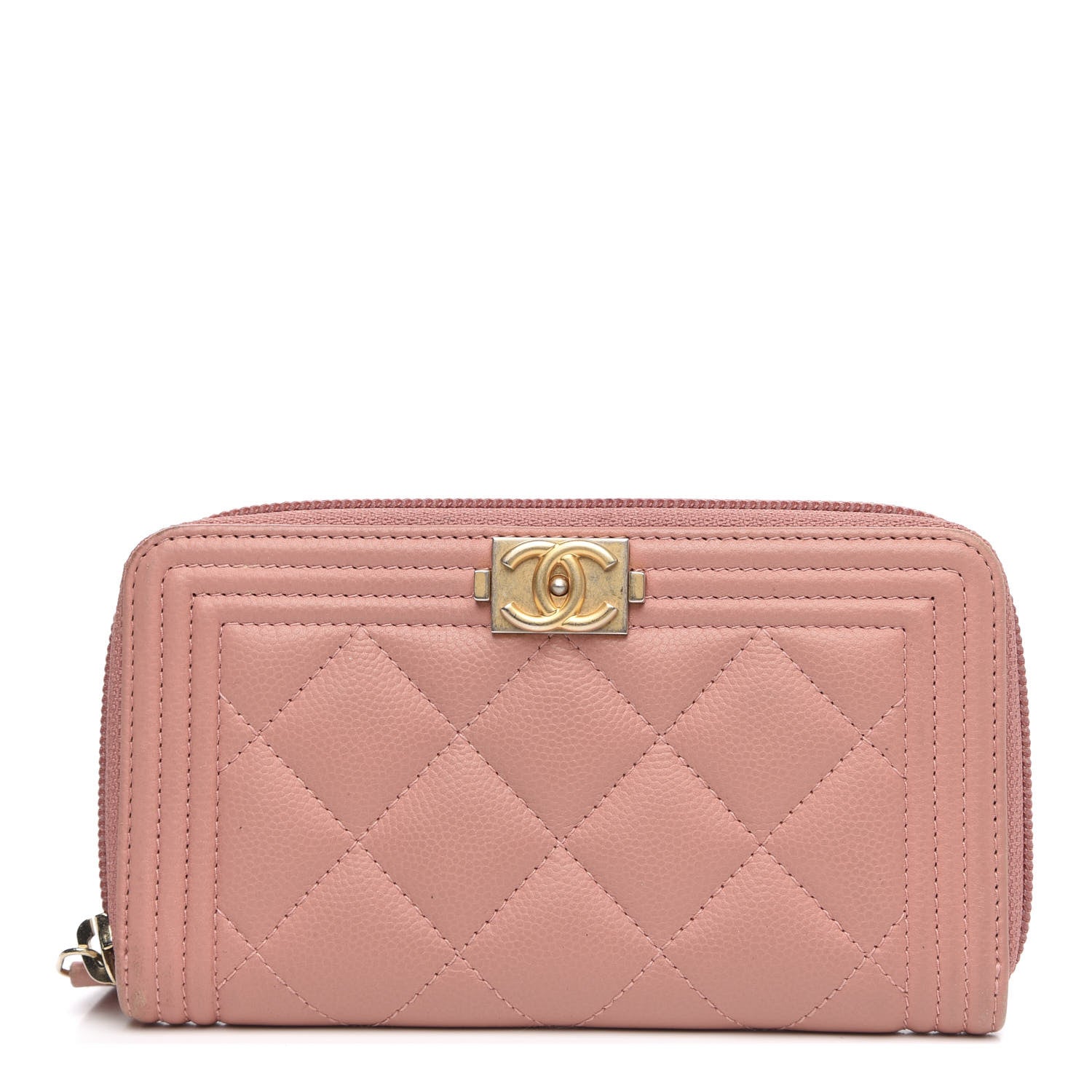 Chanel Caviar Quilted Boy Small Zip Around Wallet Pink 1 of 10
