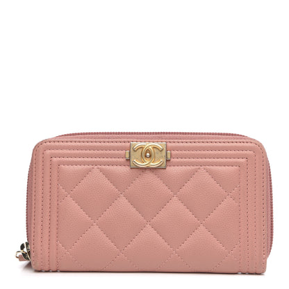 Chanel Caviar Quilted Boy Small Zip Around Wallet Pink 1 of 10