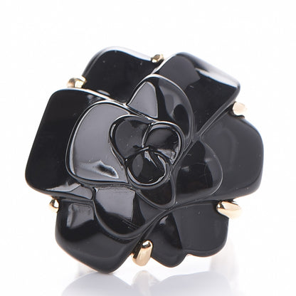 Chanel 18K Yellow Gold Ceramic Camellia Cachlonj Ring 6 Black 1 of 7
