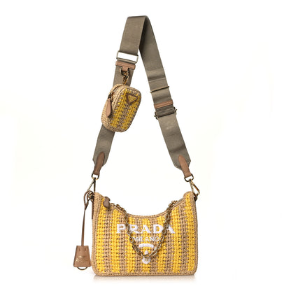 Prada Yarn Raffia Effect Crochet Striped Re-Edition 2005 Shoulder Bag Naturale Giallo 1 of 11