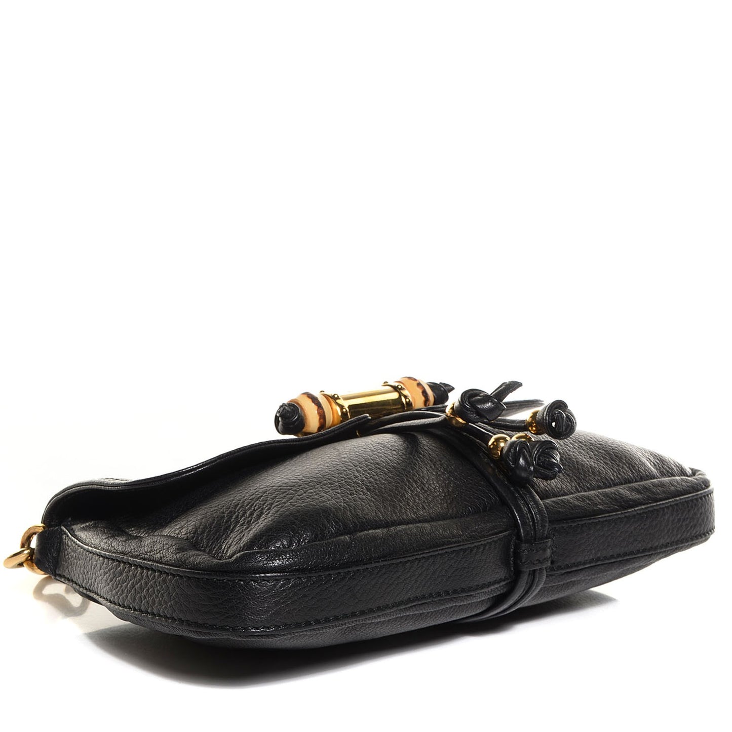 Leather Bamboo Croisette Evening Bag Black