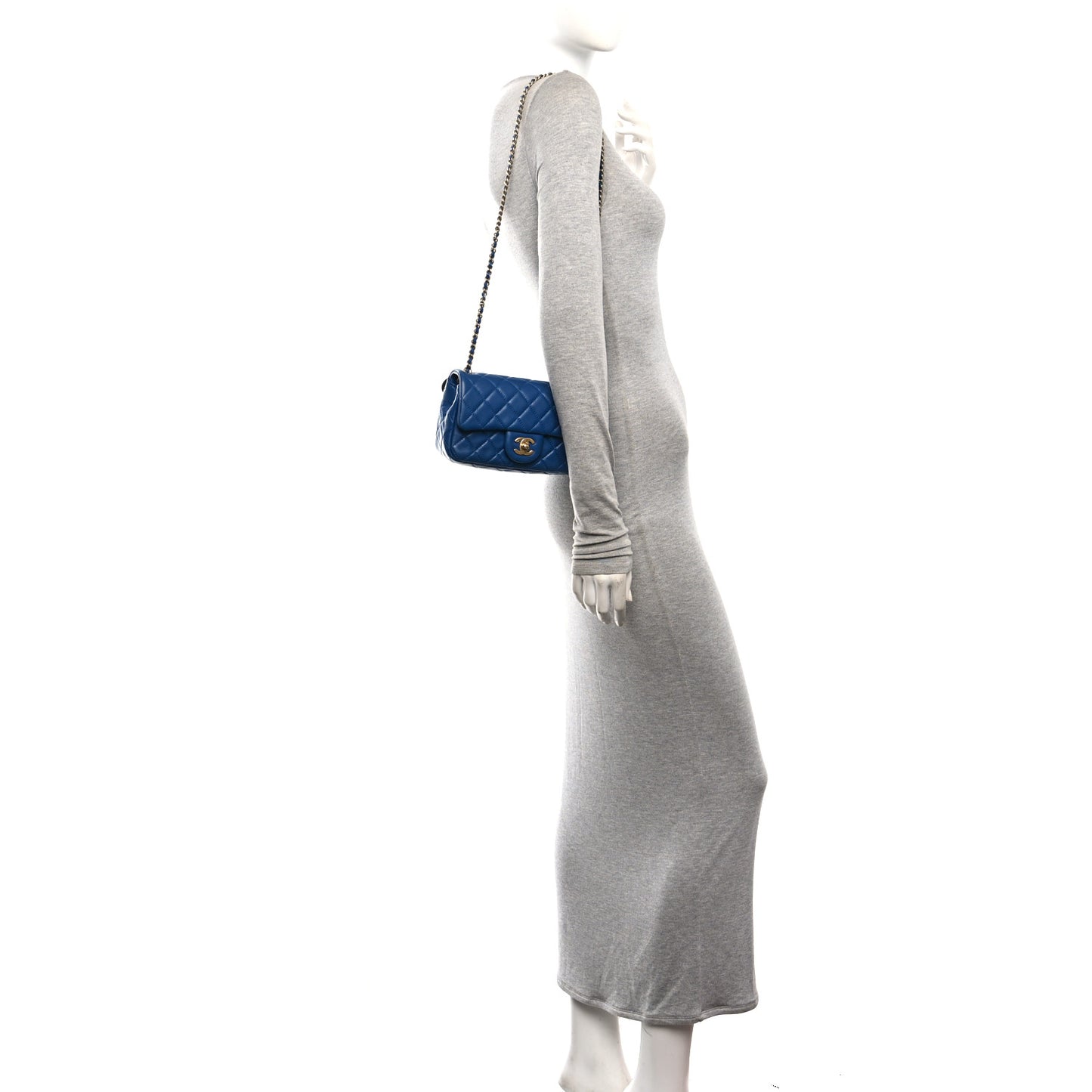 Lambskin Quilted Pearl Crush Mini Rectangular Flap Blue