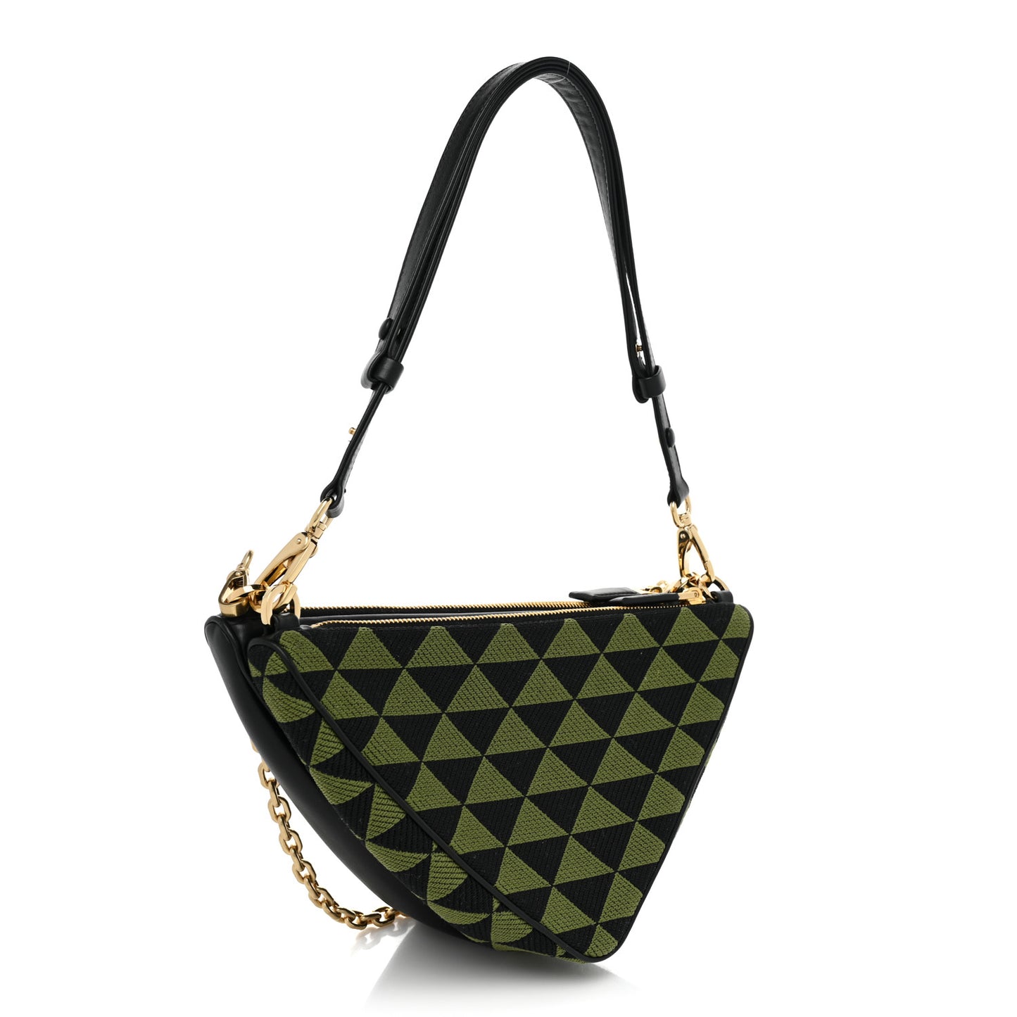 Jacquard Calfskin Triangolo Symbole Embroidered Mini Triangle Double Bag Black Edera