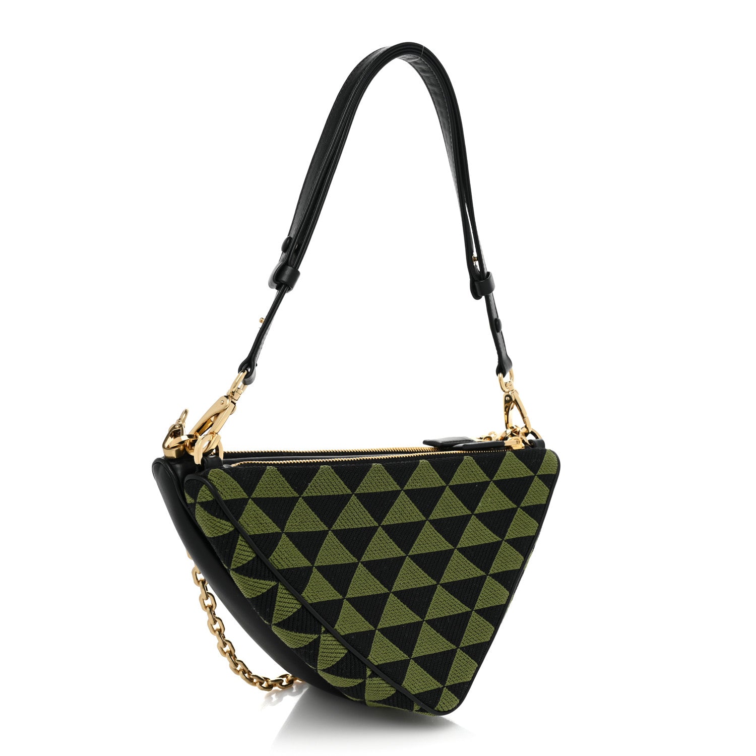 Prada Jacquard Calfskin Triangolo Symbole Embroidered Mini Triangle Double Bag Black Edera 3 of 8