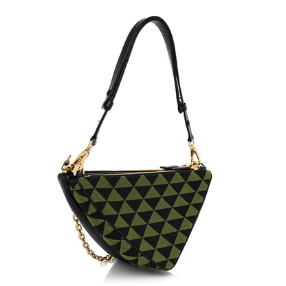 Prada Jacquard Calfskin Triangolo Symbole Embroidered Mini Triangle Double Bag Black Edera 3 of 8