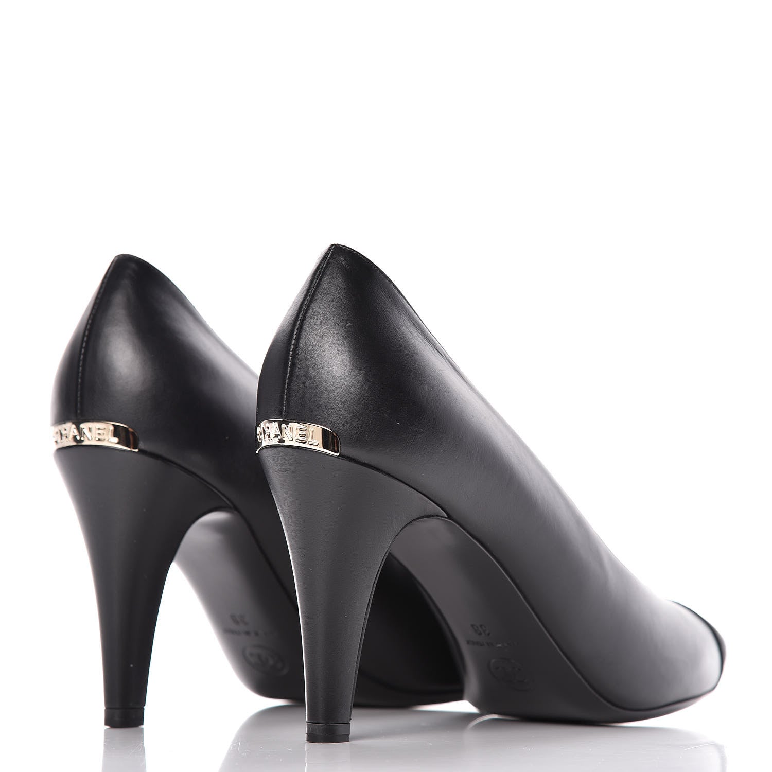 Chanel Lambskin Grosgrain Cap Toe Pumps 38 Black 4 of 10