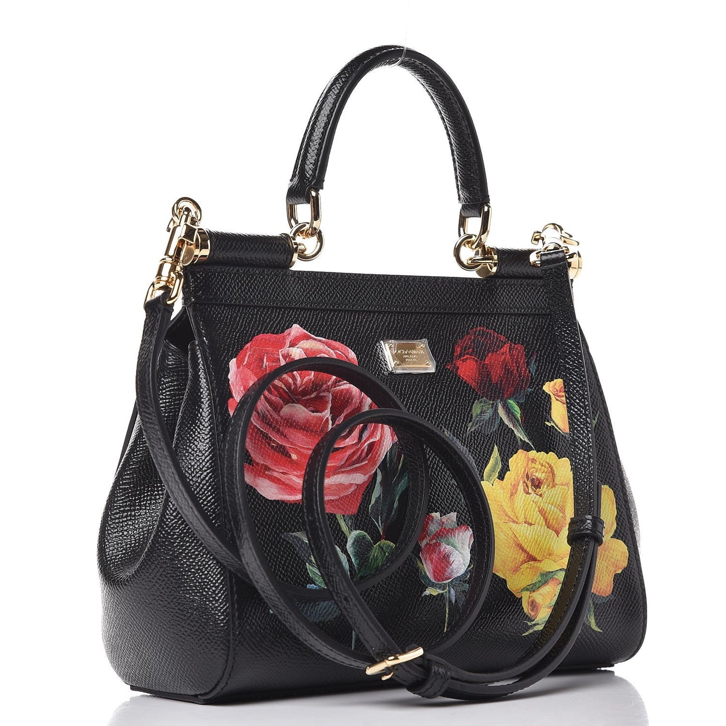 Dauphine Roses Print Small Miss Sicily Satchel Black