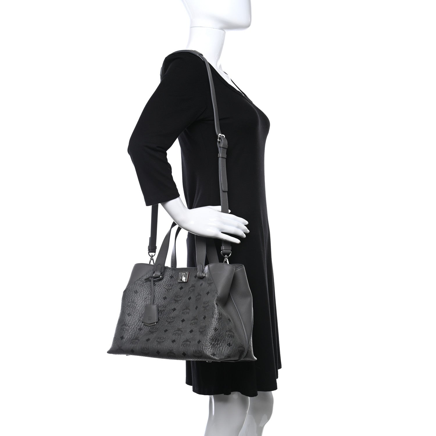 MCM Calfskin Ottomar Monogram Large Essential Tote Phantom Grey 3 of 9