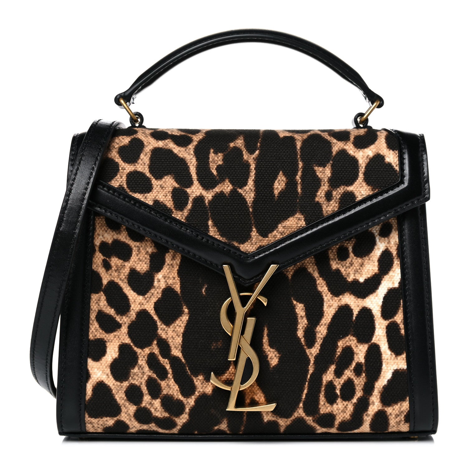 Saint Laurent Canvas Leopard Print Mini Classic Monogram Cassandra Top Handle Black 1 of 10