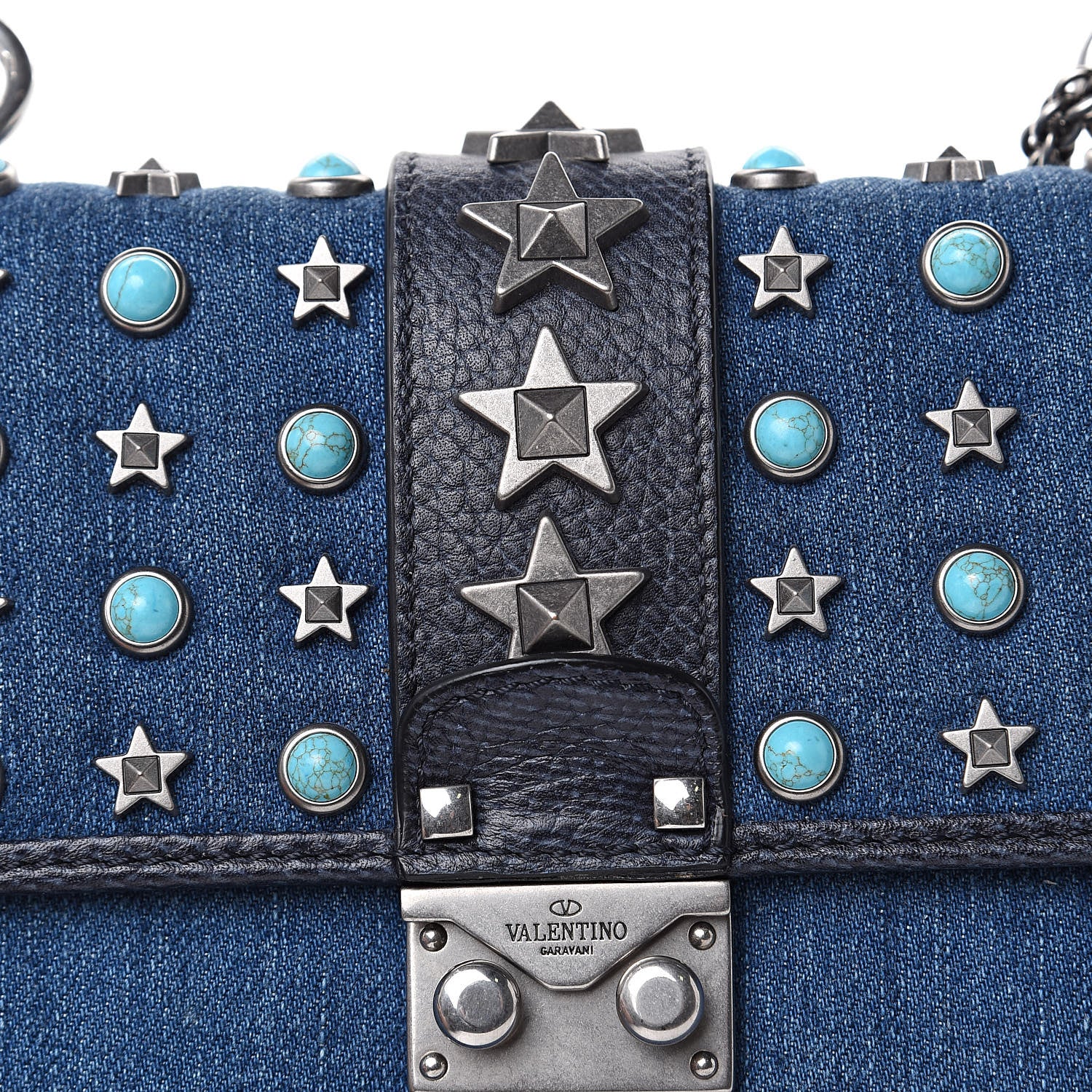 Valentino Garavani Denim Star Studded Small Lock Flap Blue 9 of 9