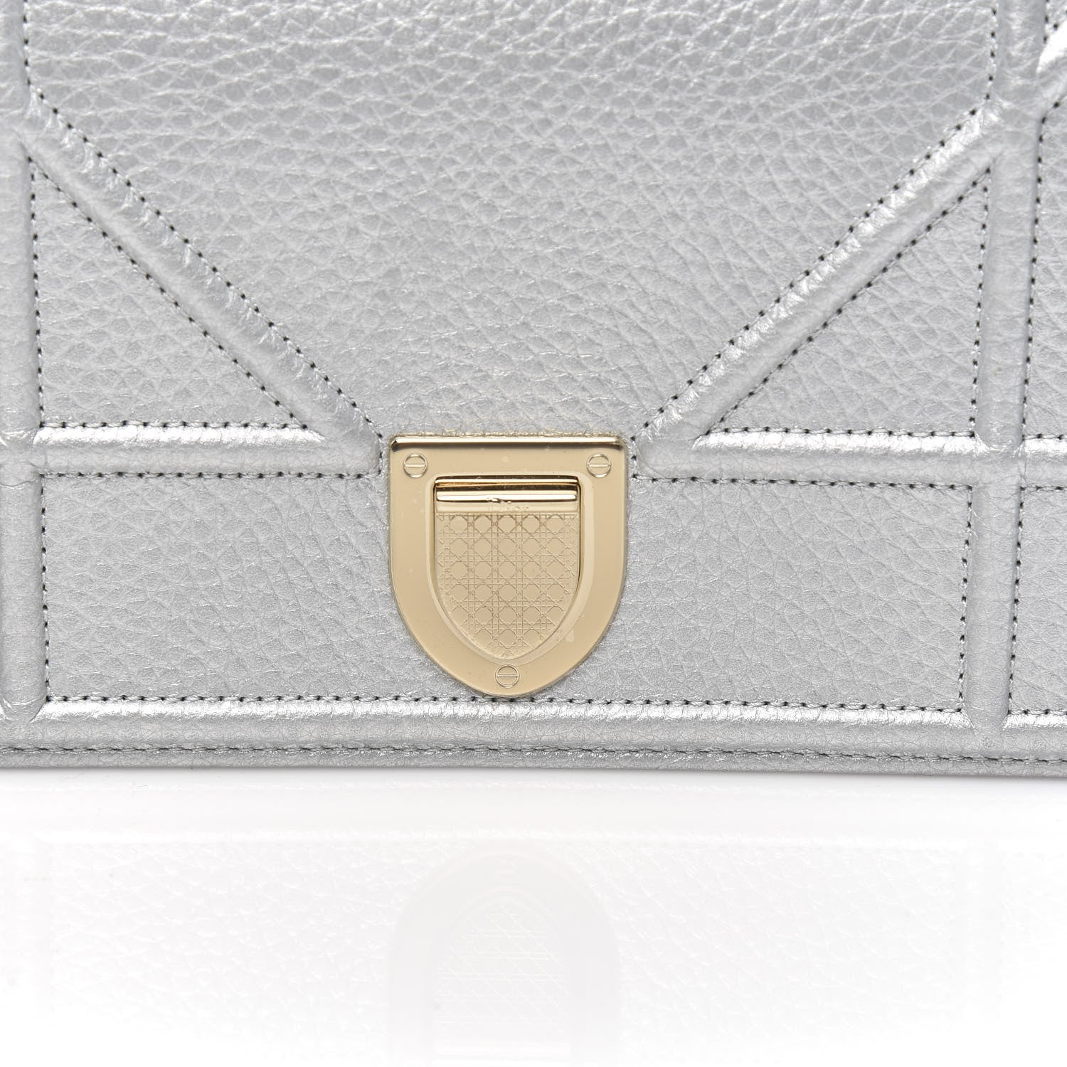 Christian Dior Metallic Grained Calfskin Diorama Wallet on Chain Pouch Silver 9 of 9