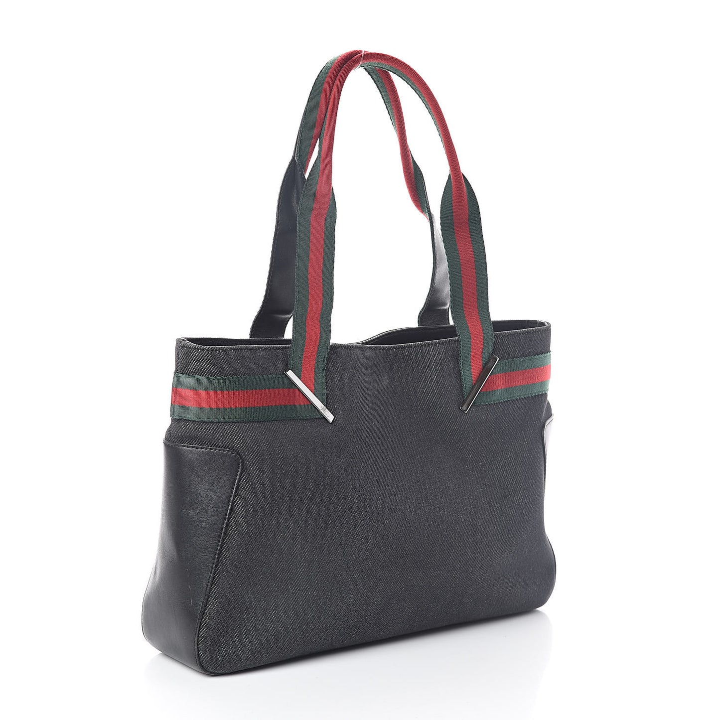Denim Calfskin Web Tote Black