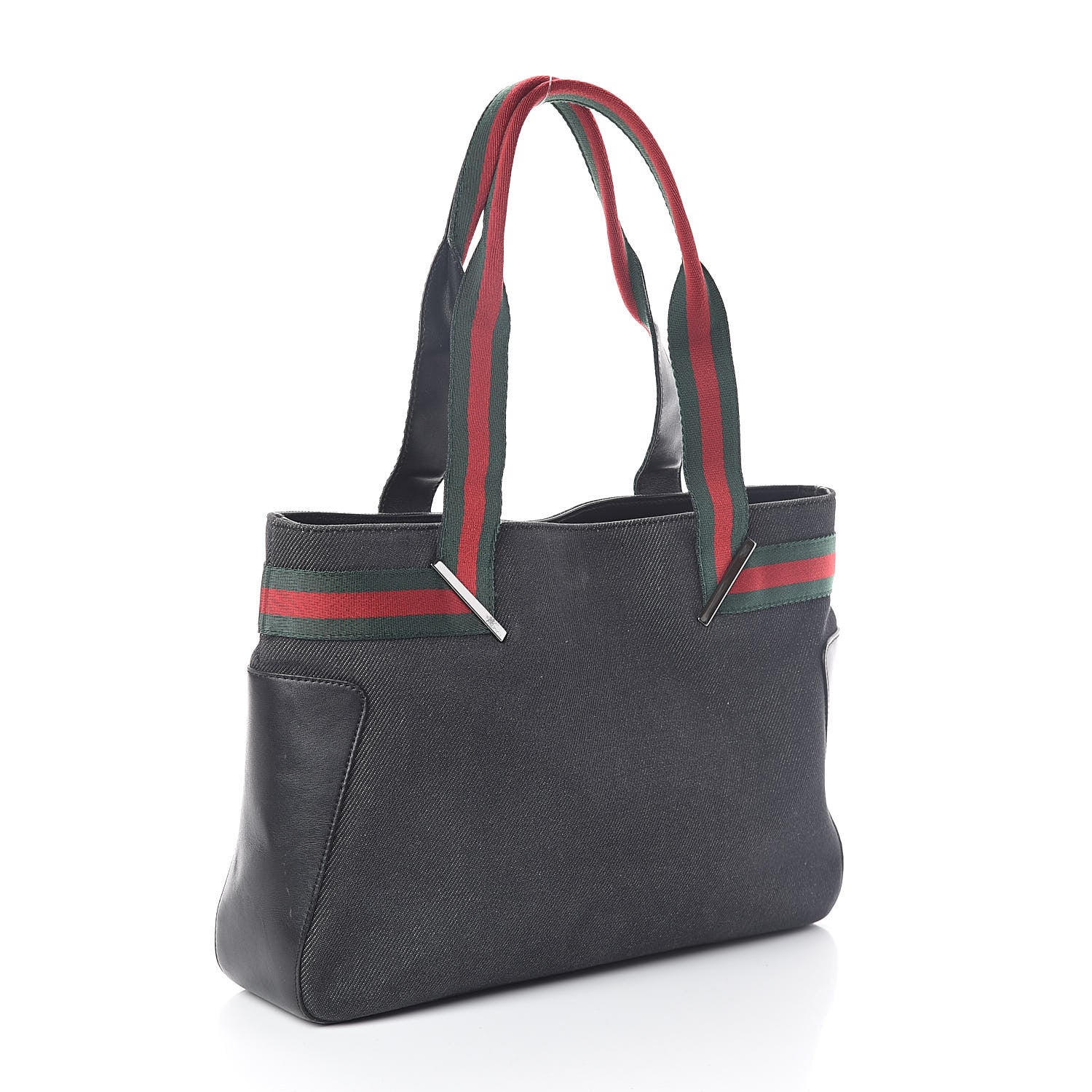 Gucci Denim Calfskin Web Tote Black 3 of 9