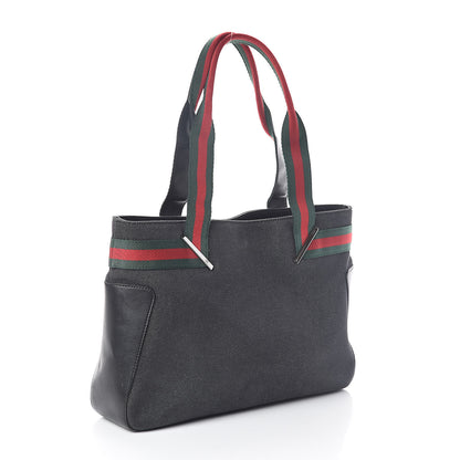 Gucci Denim Calfskin Web Tote Black 3 of 9
