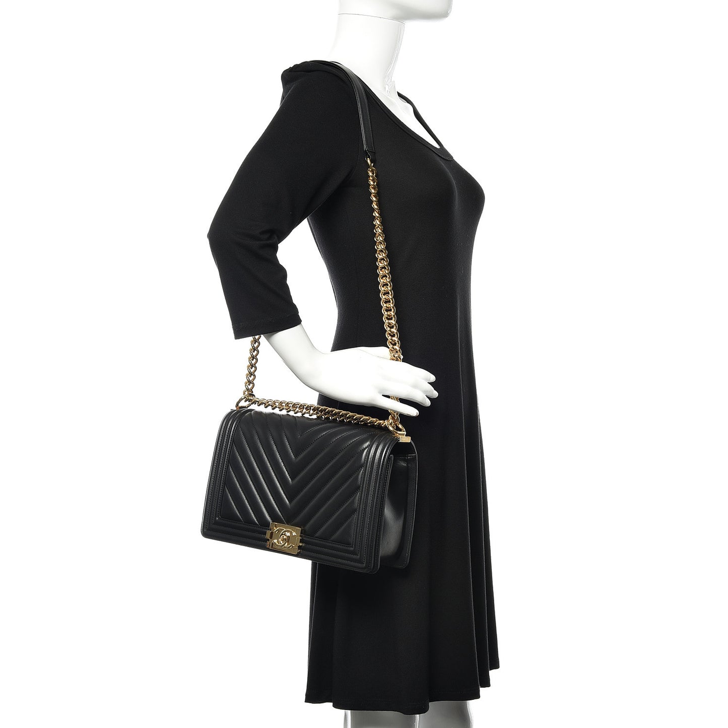 Calfskin Chevron Quilted New Medium Boy Flap Black