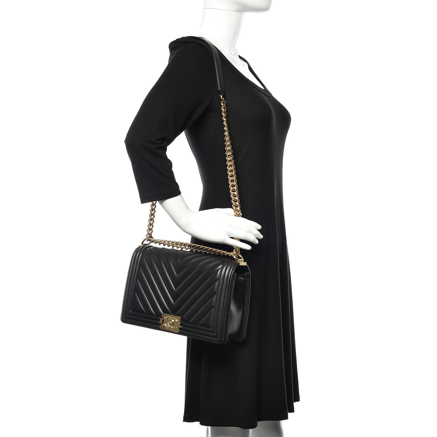 Chanel Calfskin Chevron Quilted New Medium Boy Flap Black 2 of 12