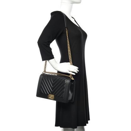 Chanel Calfskin Chevron Quilted New Medium Boy Flap Black 2 of 12