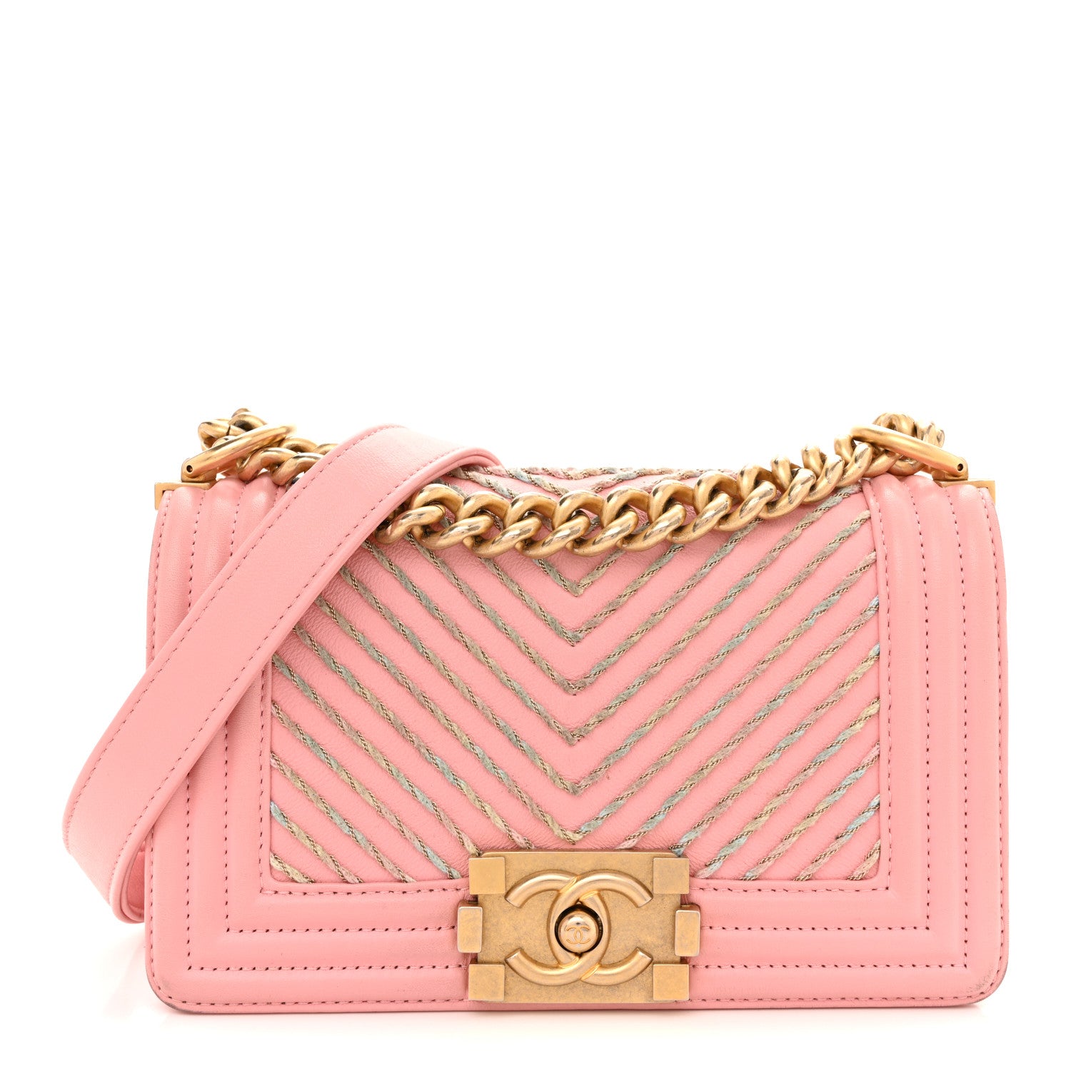 Chanel Calfskin Chevron Embroidered Small Boy By The Sea Flap Pink 1 of 14