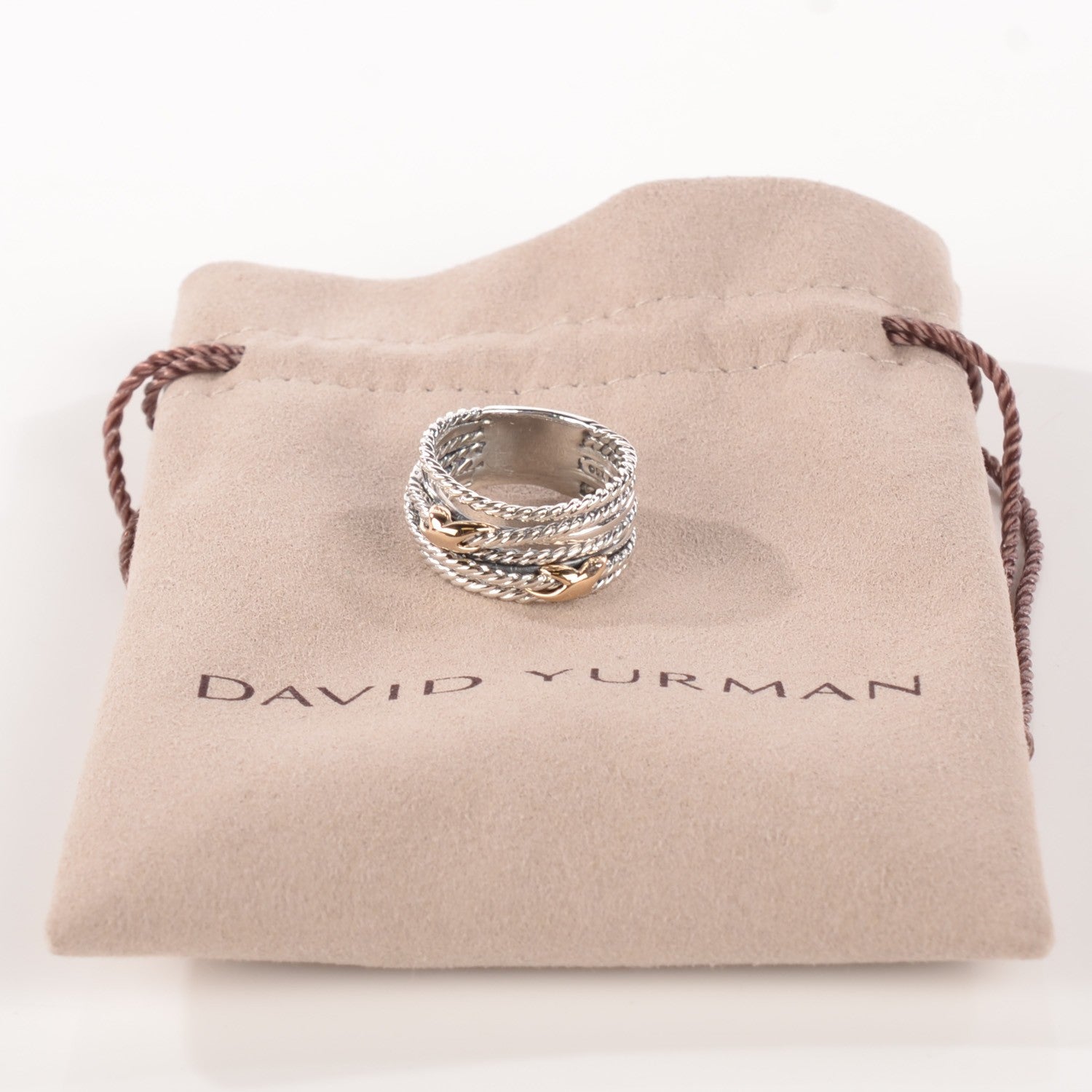 David Yurman Sterling Silver 18K Yellow Gold Double X Crossover Ring 7.5 5 of 5
