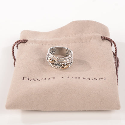 David Yurman Sterling Silver 18K Yellow Gold Double X Crossover Ring 7.5 5 of 5