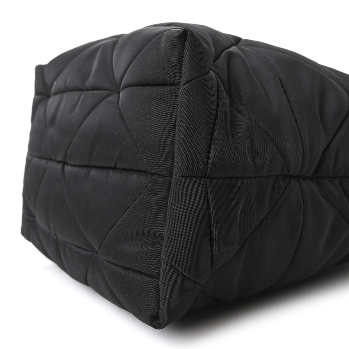 Re-Nylon Nappa Triangle Quilted Padded Double Handled Zip Pocket Tote Black