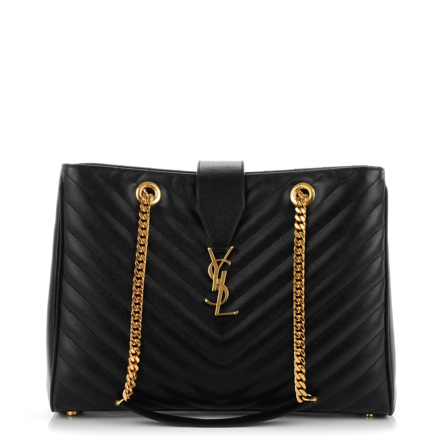 Saint Laurent Grain de Poudre Matelasse Chevron Monogram Shopping Bag Black 1 of 8