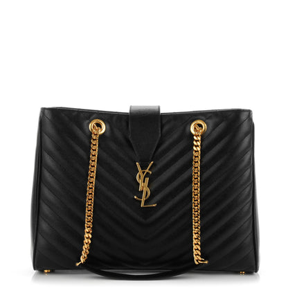 Saint Laurent Grain de Poudre Matelasse Chevron Monogram Shopping Bag Black 1 of 8
