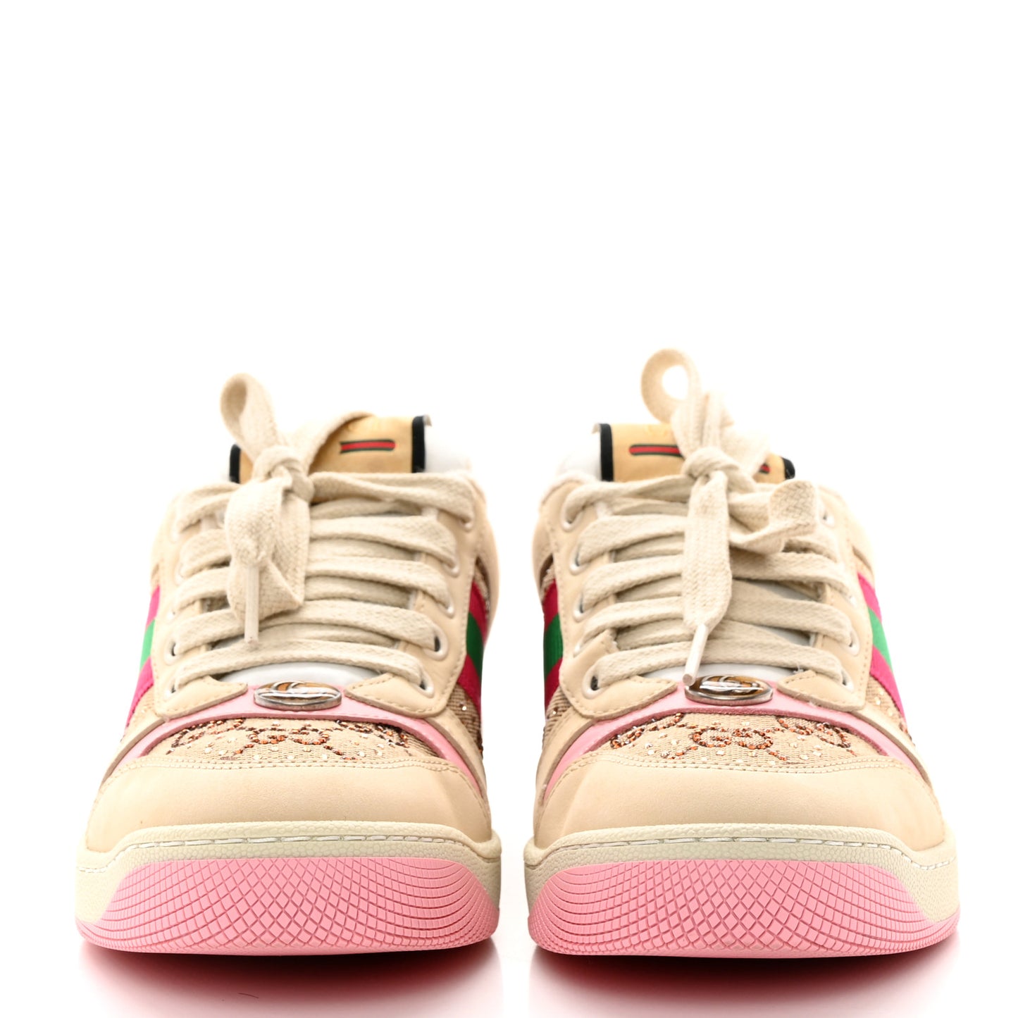 Calfskin GG Supreme Crystals Web Screener Sneakers 37.5 Beige Ebony Wild Rose