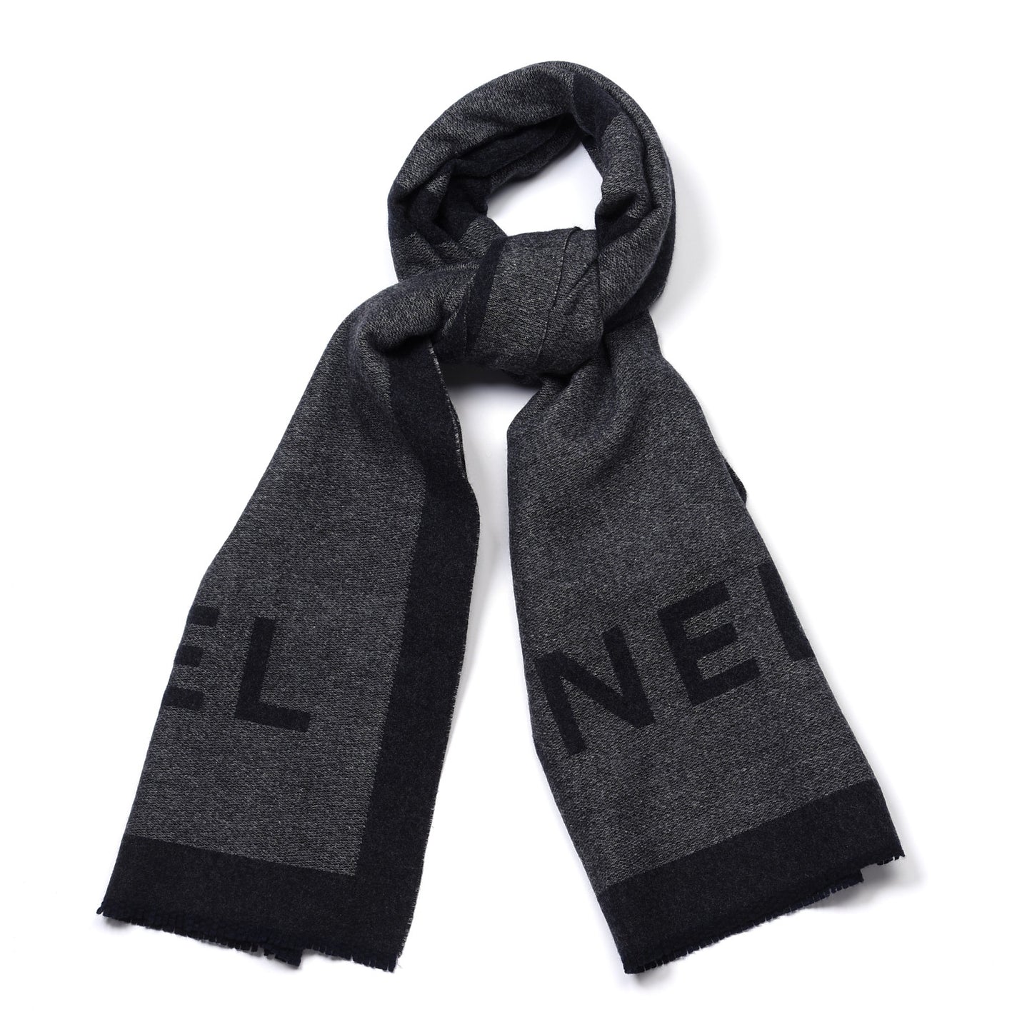 Cashmere Silk CC Logo Fringe Scarf Black Grey
