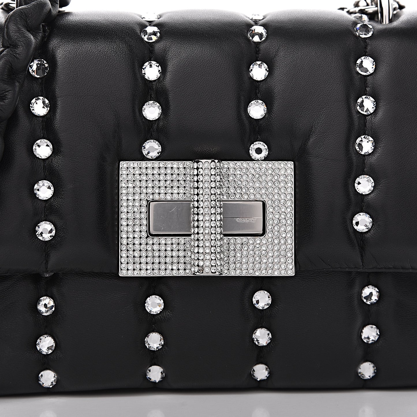 Lambskin Quilted Crystal Small Natalia Chain Bag Black
