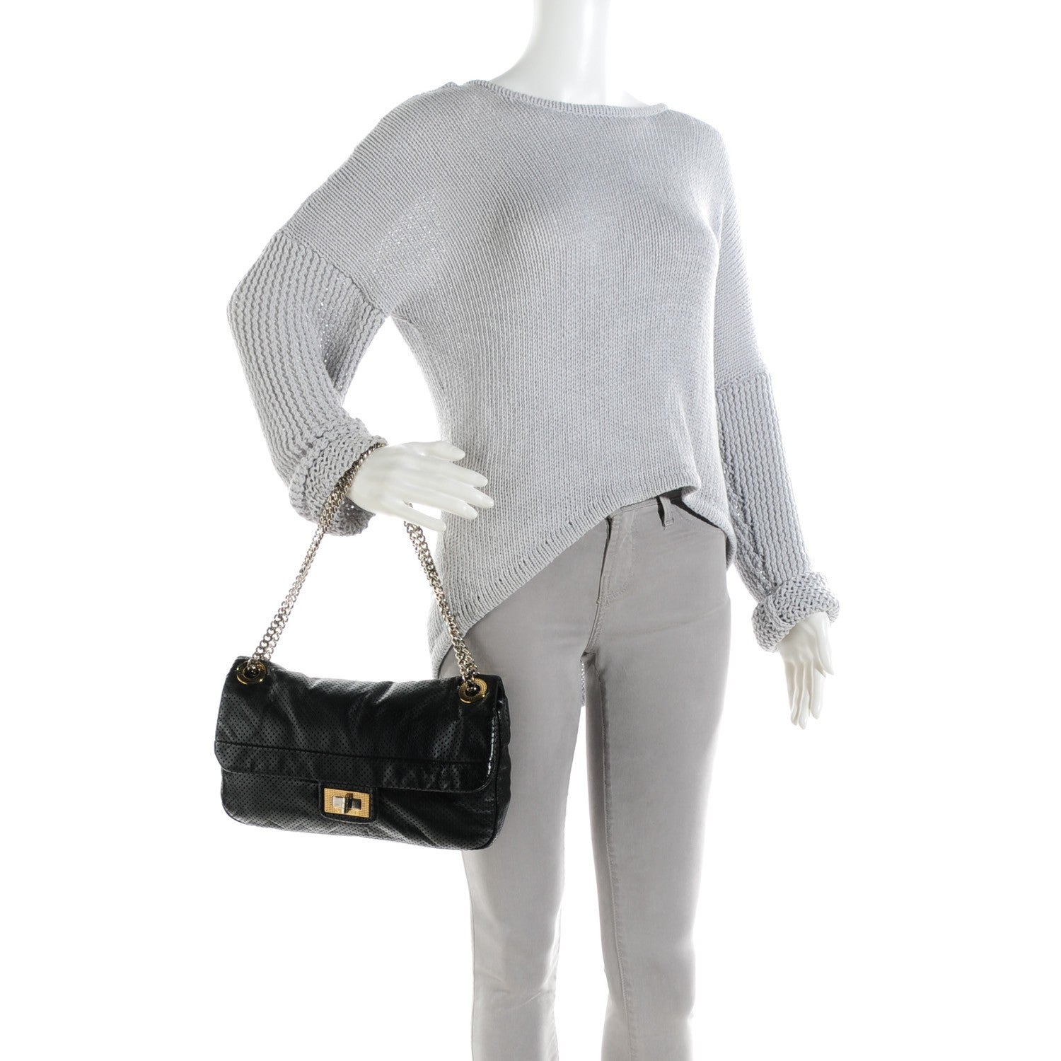 Chanel Calfskin Perforated Large Drill Flap Black 2 of 8