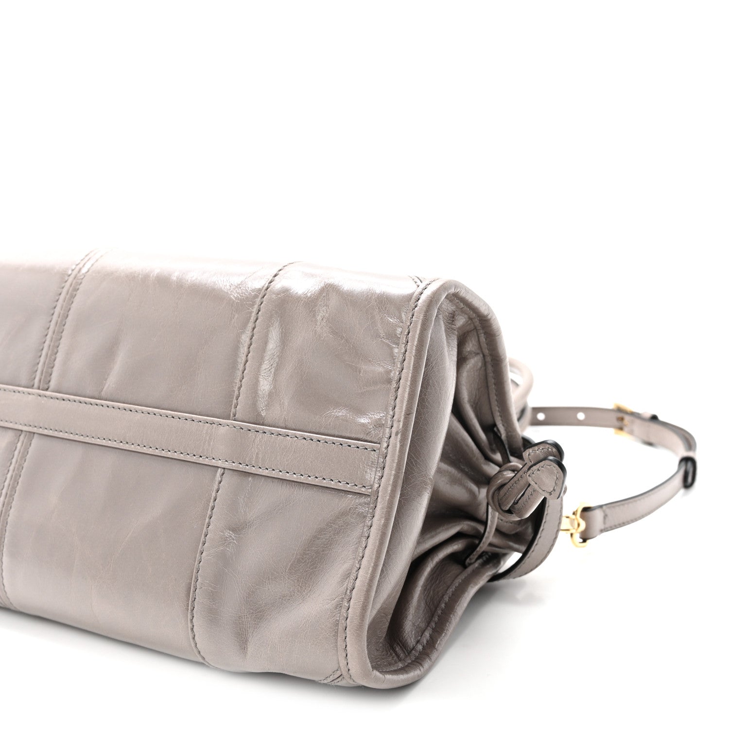 Prada Glossy Calfskin Triangle Medium Bonnie Shoulder Bag Peltro 9 of 9
