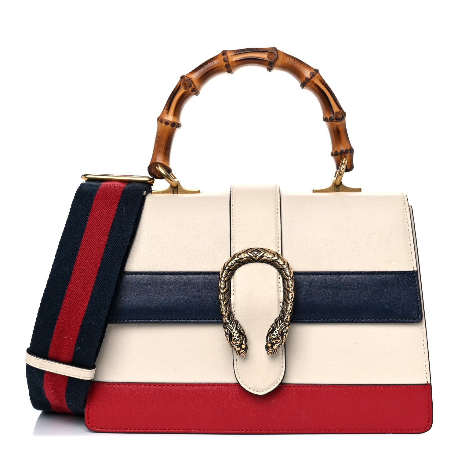 Gucci Calfskin Bamboo Web Medium Dionysus Top Handle Bag White Blue Hibiscus Red 1 of 18