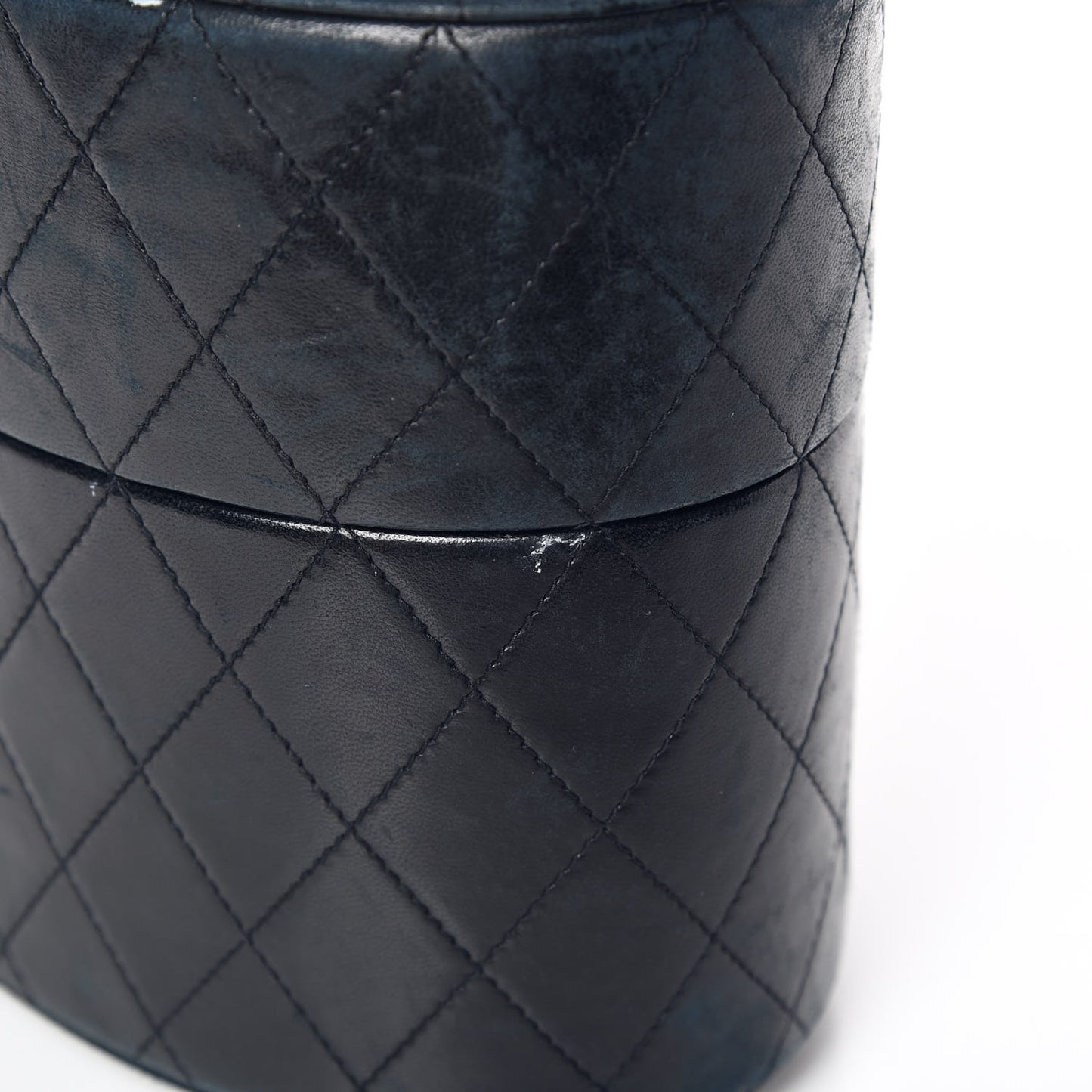 Lambskin Quilted Oval Vanity Train Case Navy