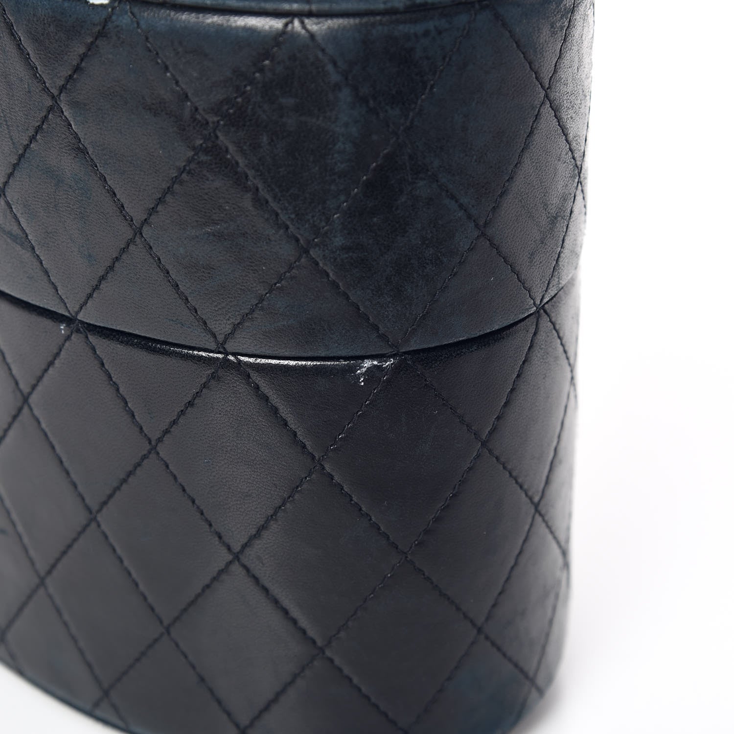 Chanel Lambskin Quilted Oval Vanity Train Case Navy 20 of 22