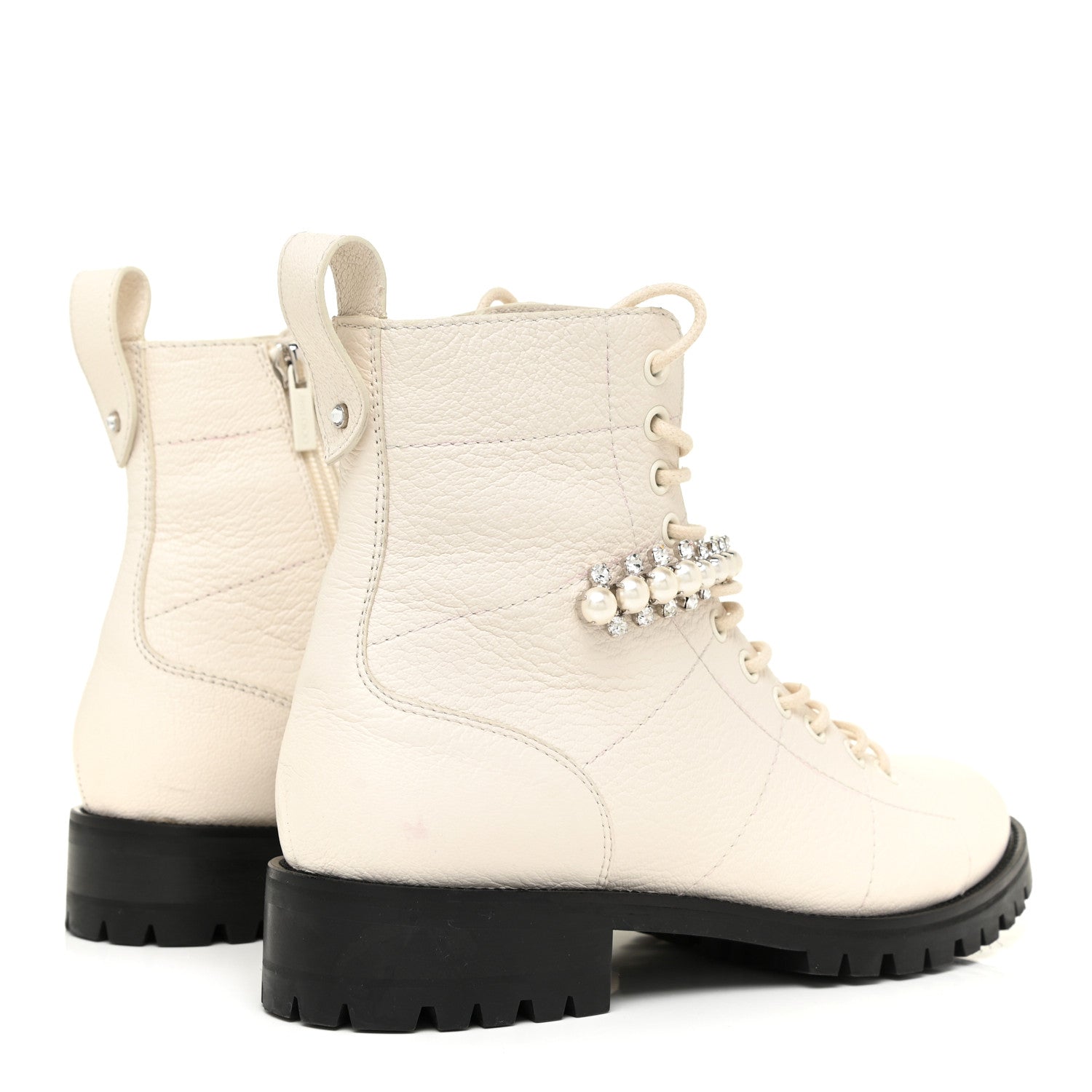 Jimmy Choo Goatskin Pearl Embellished Cruz Combat Boots 39.5 White 4 of 12