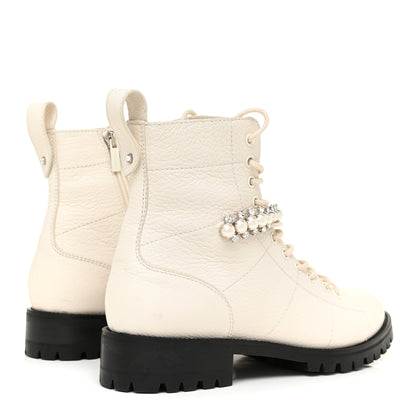 Jimmy Choo Goatskin Pearl Embellished Cruz Combat Boots 39.5 White 4 of 12