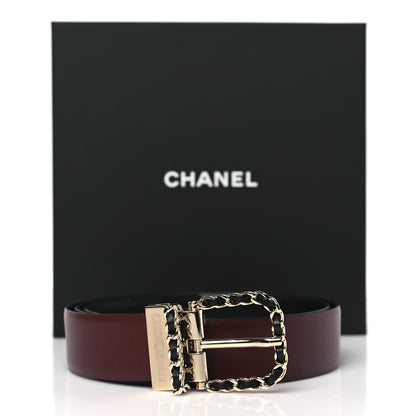 Chanel Calfskin Lambskin Metal Chain Reversible Belt 90 36 Black Burgundy 8 of 8