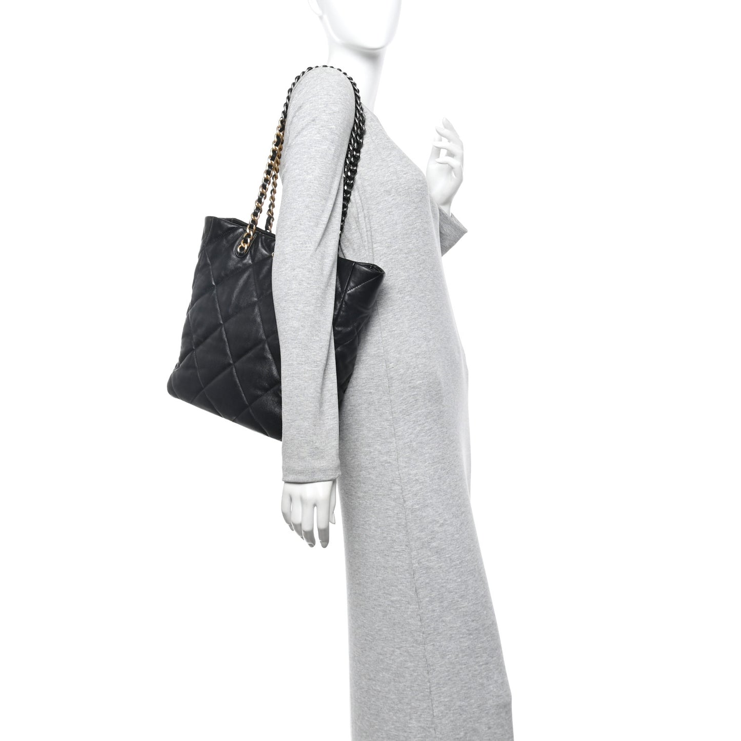 Lambskin Quilted Chanel 19 Shopping Bag Black