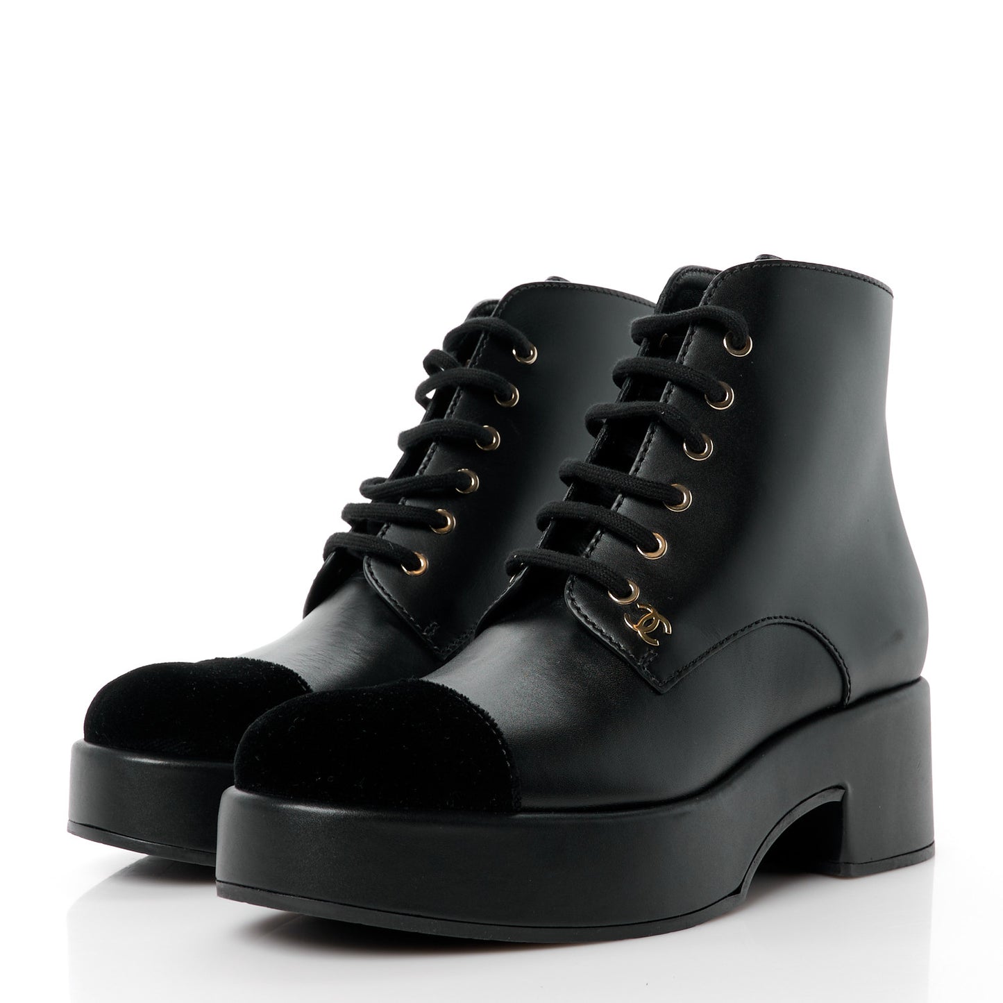 Calfskin Velvet CC Cap Toe Boots 40 Black