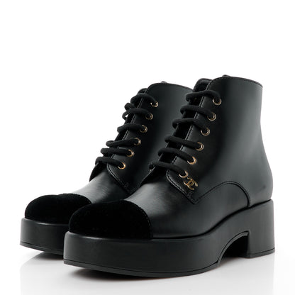 Chanel Calfskin Velvet CC Cap Toe Boots 40 Black 3 of 10
